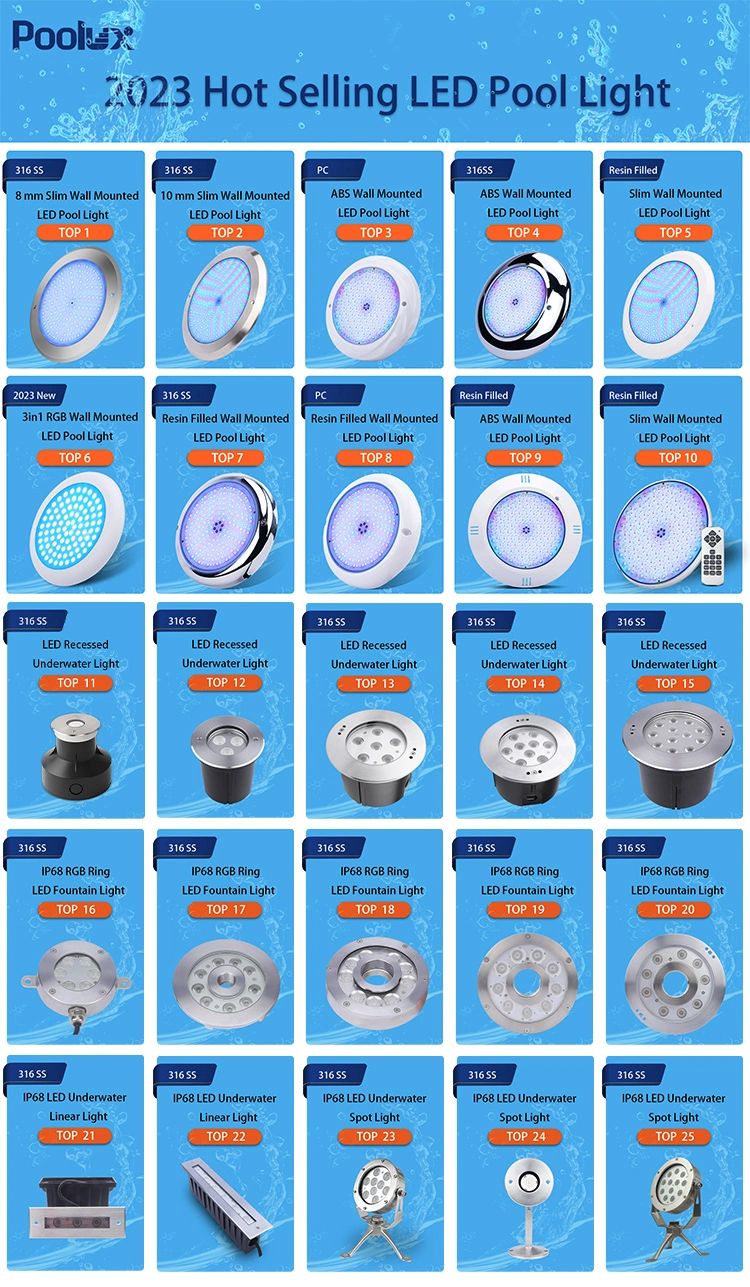 2023 Hot Selling IP68 304 Stainless Steel Resin Filled 100% Waterproof Underwater LED Pool Light