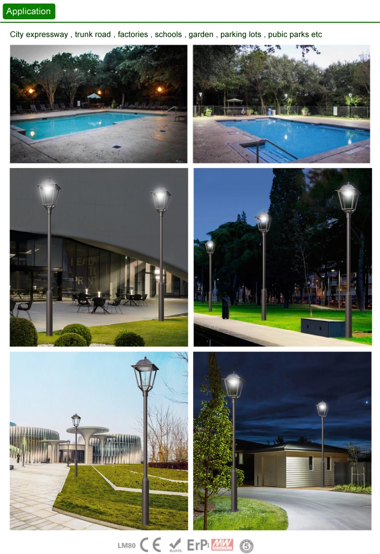 High Quality Aluminium IP65 Outdoor Park Lantern 60W LED Post Top Garden Street Light