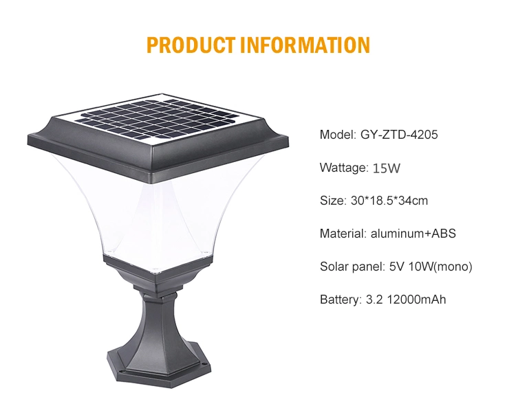 Post Bollard Outdoor IP65 Park Yard LED Solar Pillar Light