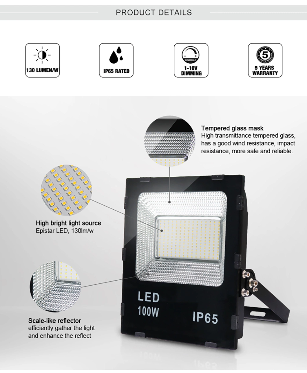 Dlc High Quality IP65 Waterproof LED Flood Lights 150W 200W for Dlc Listed LED Slim Flood Lighting for Sports Stadium