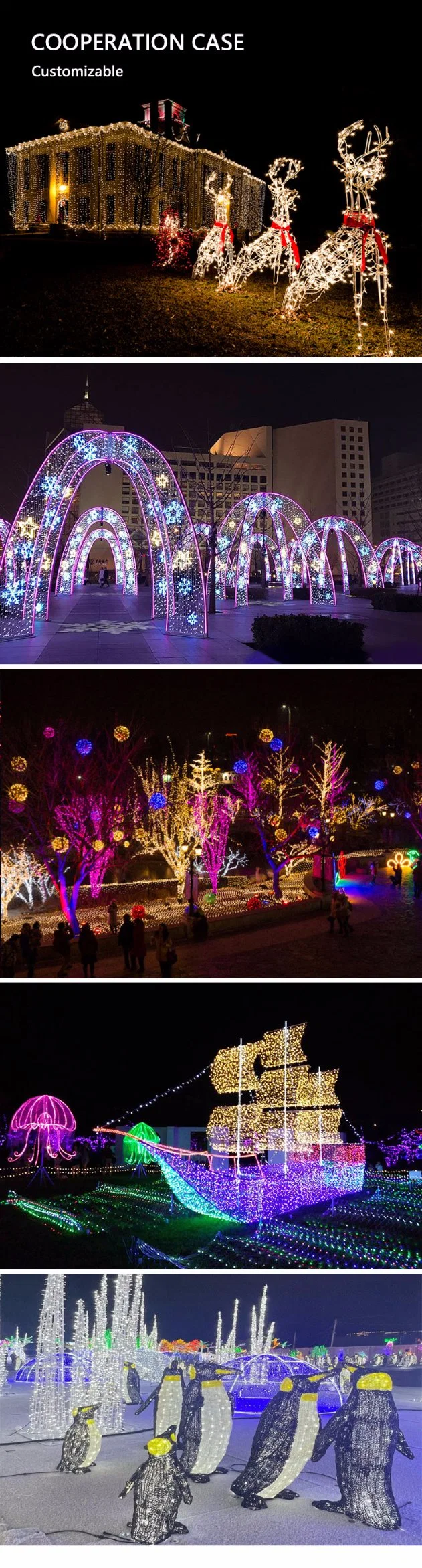 Amusement Park Zoo Outdoor Xmas 3D Fountain LED Christmas Neon Motif Lights Outdoor Mall Lighting 2023