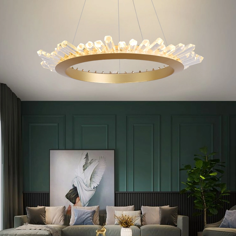 Metal Glass Crystal Decorative Chandelier Round Shape Modern Indoor Lighting Home Decoration Ceiling Lamp Luxury Pendant LED Lights for Living Room Bedroom Hote