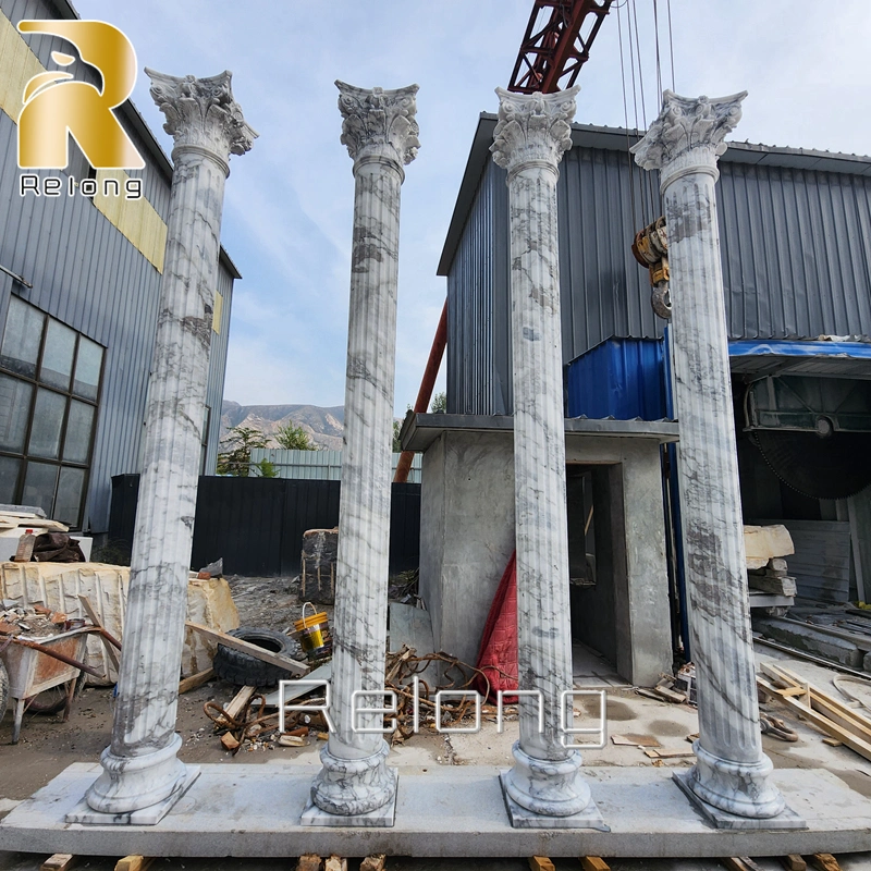 Classic Design Round Stone Pillars Hand Carved Natural Marble Roman Column