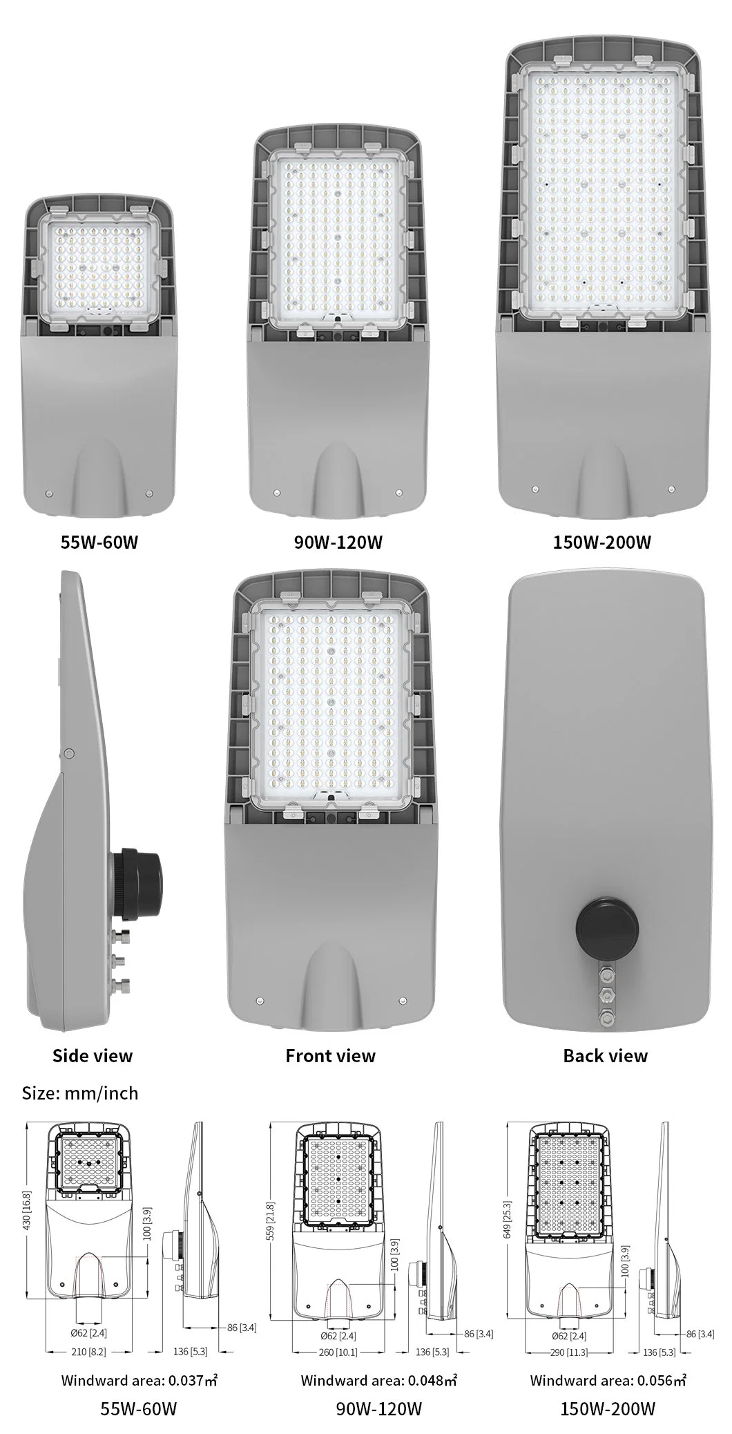 55W 100W 150W 200W Die Casting Waterproof IP66 LED Street Light Area Light Packing Lot Light