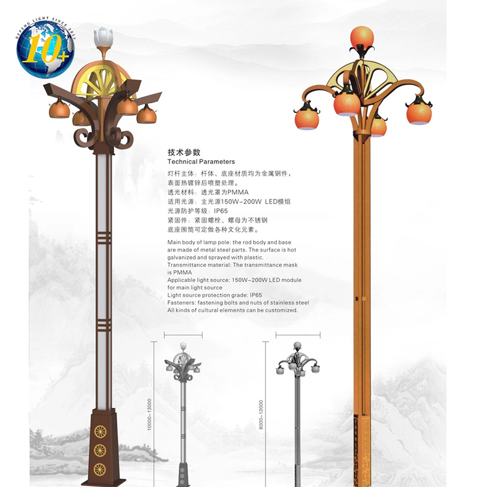 Professional Manufacture Outdoor Decorative Antique Cast Iron Street Lamp Post LED Garden Pole Light