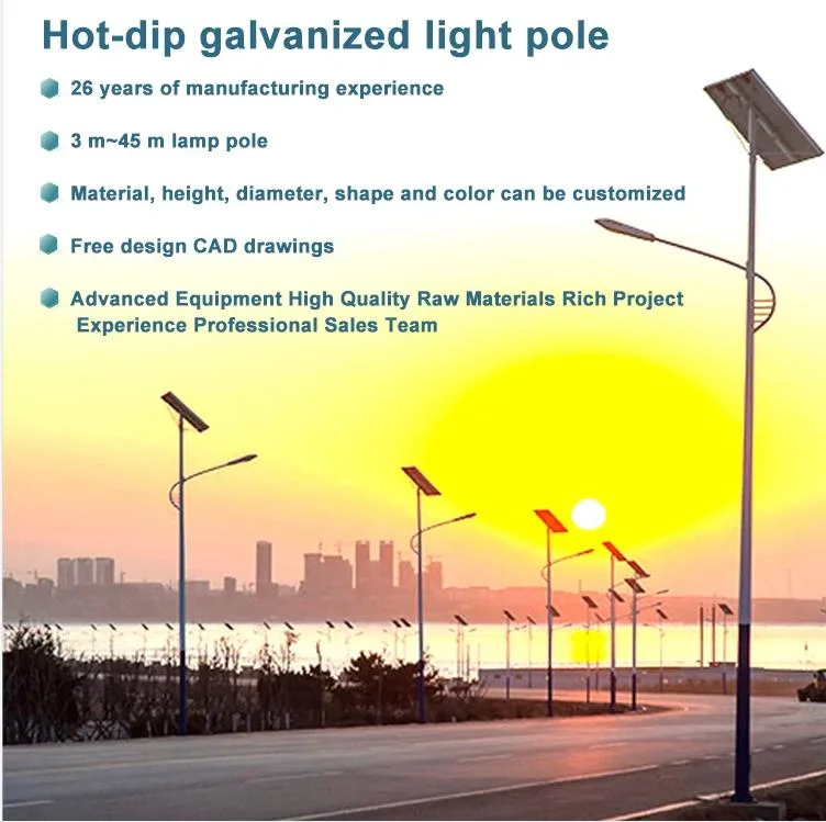 Traffic Floodlight LED Solar Street Light Lamp Galvanized Steel Aluminum Lighting Pole