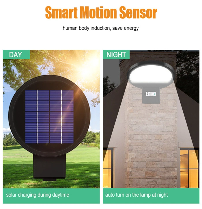 Waterproof Round Solar Street Lights Outdoor Motion Sensor COB Light with Remote Control Solar Light Garden Wall Street Light