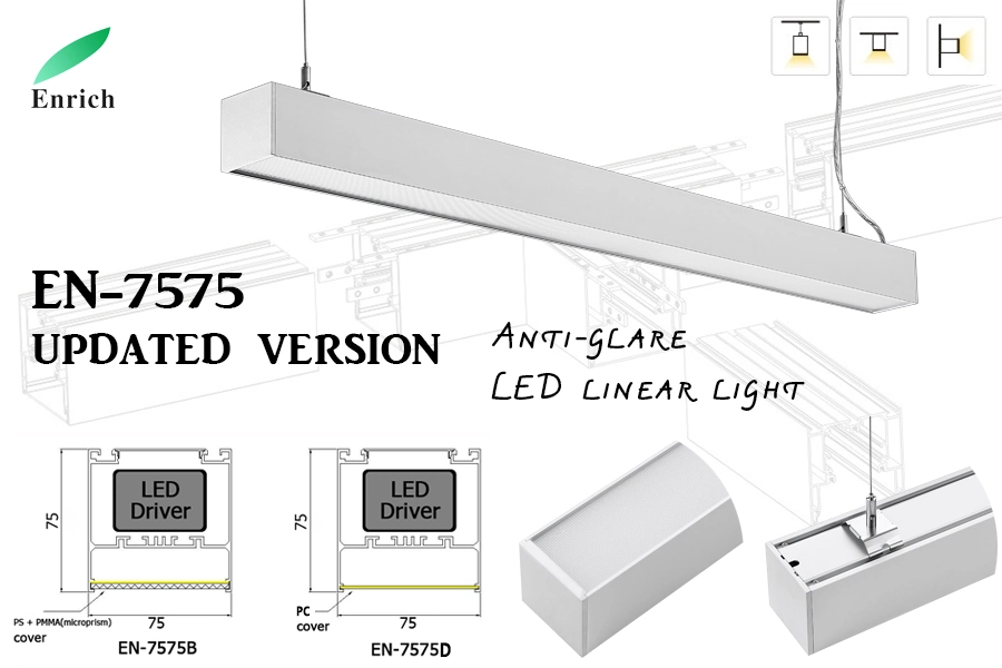 75mm Width Hanging LED Profile Linear Light Seamless Connection Aluminum Light Fittings