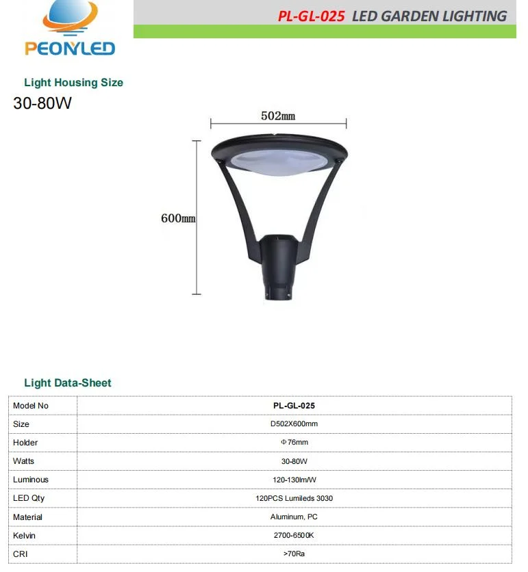 European Style Easy Installation Aluminium Top Post Round Park Light Outdoor LED Garden Light