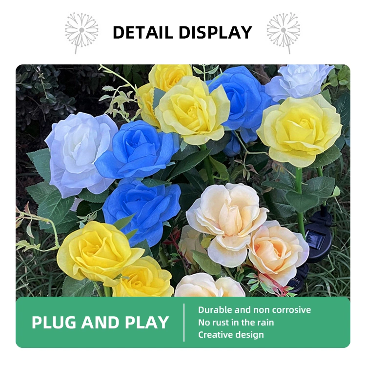 3 Heads Rose Flower Shaped Light Solar Powered Outdoor Landscape Garden LED Lighting