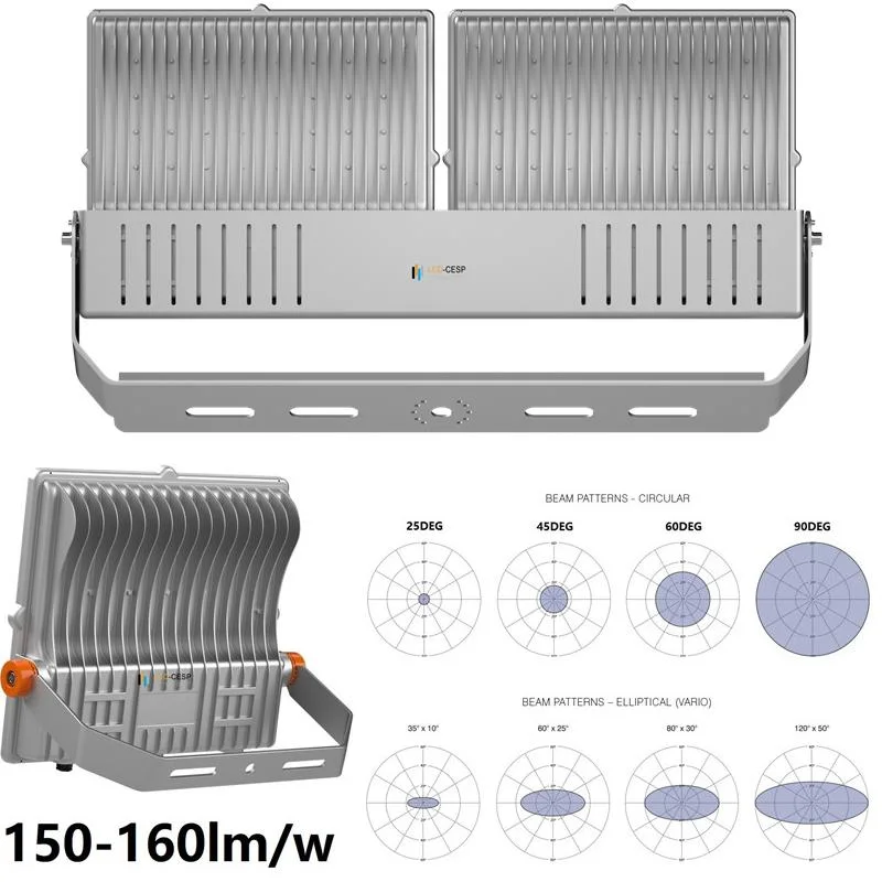 4 Pack Module LED Floodlight 1000W Sports Spot Light Optic Beam Angle Flood Lights Distributions Asymmetric 45deg Lighting LED Outdoor Stadium Flood Light IP67