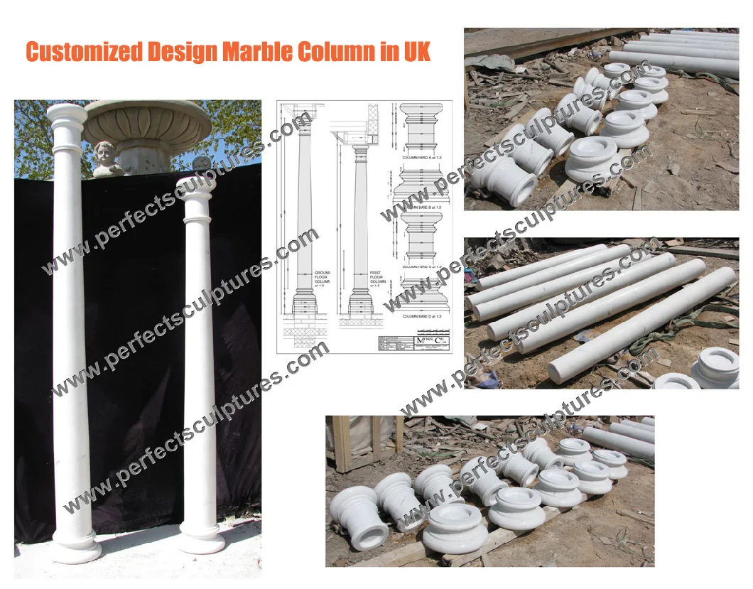 Classic Decorative Antique Carved Stone Pillars White Marble Column for Garden Home Decoration (QCM005)