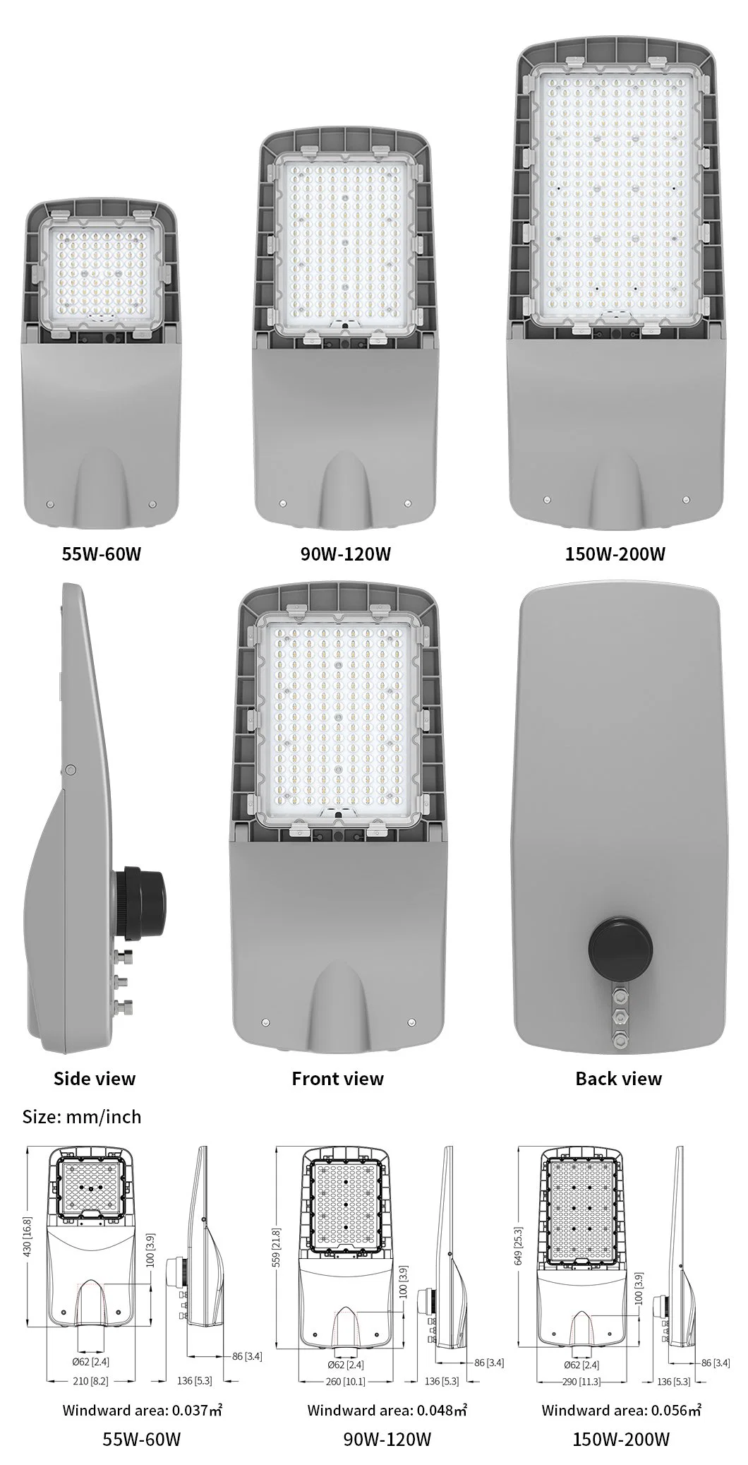 Tool Free Maintance LED Urban Street Light 55W 90W Residential Outdoor Road Lighting