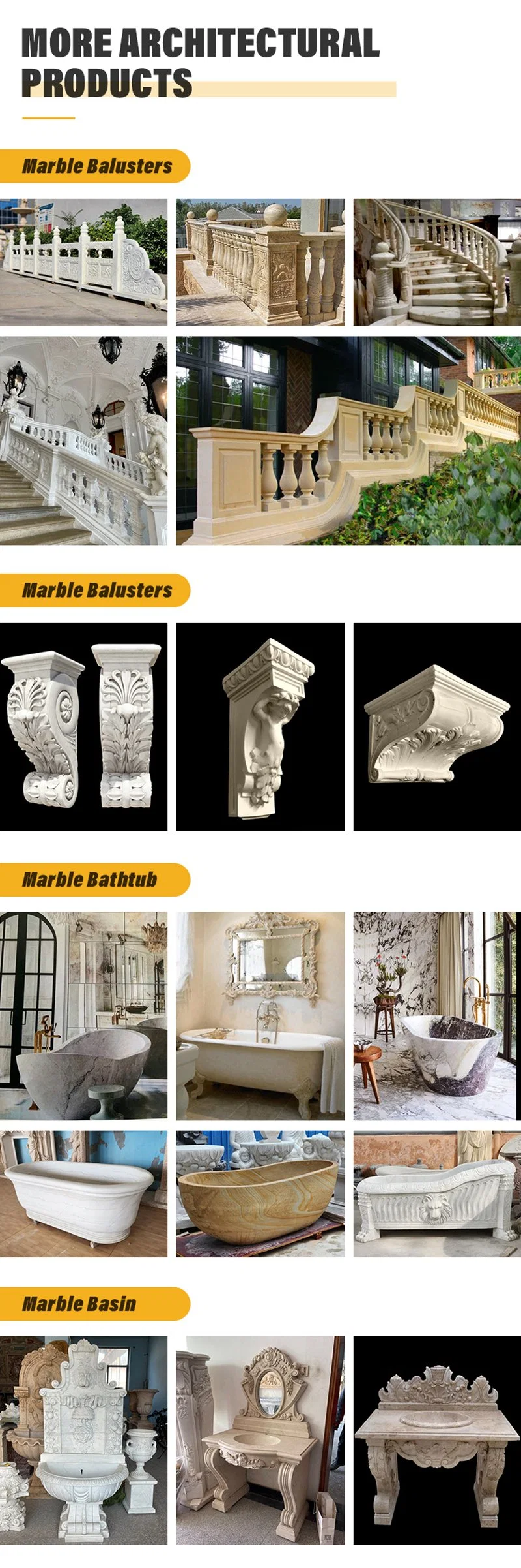 Classic Natural Stone Architecture Pillar Marble Solid Column for Villa