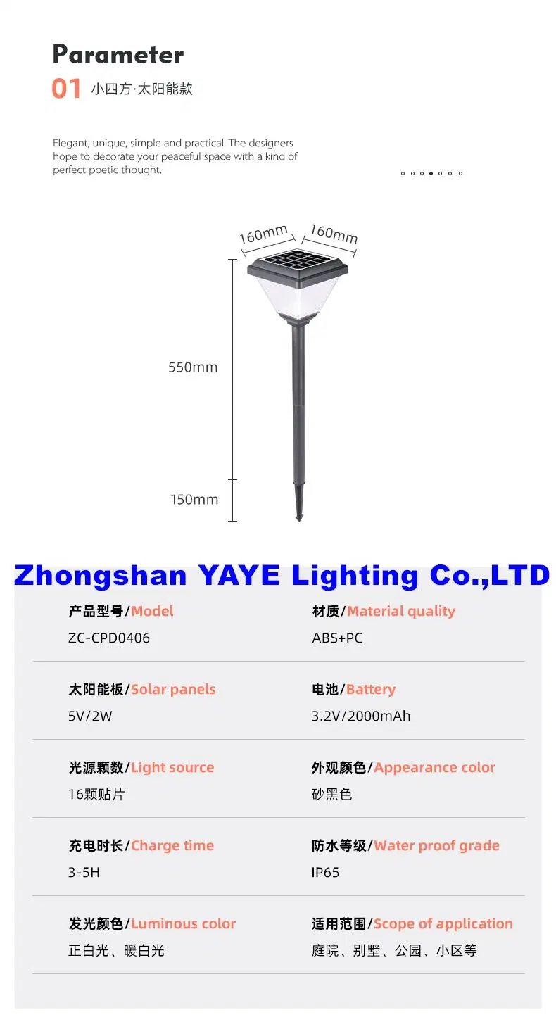 Yaye Solar Manufacturer CE 20W LED Pathway Landscape Lawn Waterproof IP65 Outdoor Spike Solar LED Garden Light with 1000PCS Stock /2 Years Warranty