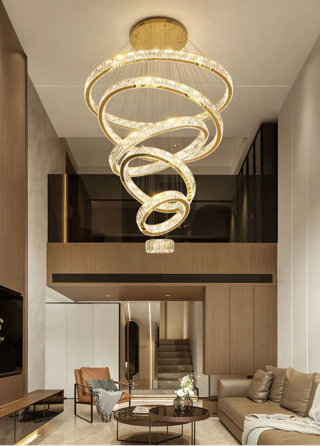 Luxury Contemporary Suspended Creative Ring Hanging Crystal Chandelier Pendant Industrial Lighting