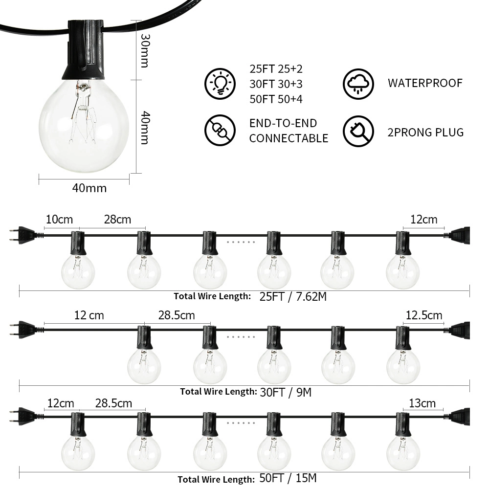 Festoon Pendant Lamp Christmas New Year Wedding Garden Backyard G40 Outdoor String Lights (WH-AP-451)