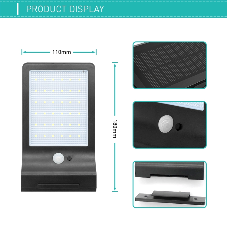 Bright Waterproof 3W Garden LED Fence Solar Powered Panel Motion Sensor Street Wall Mounted Spot Light Mount Outdoor