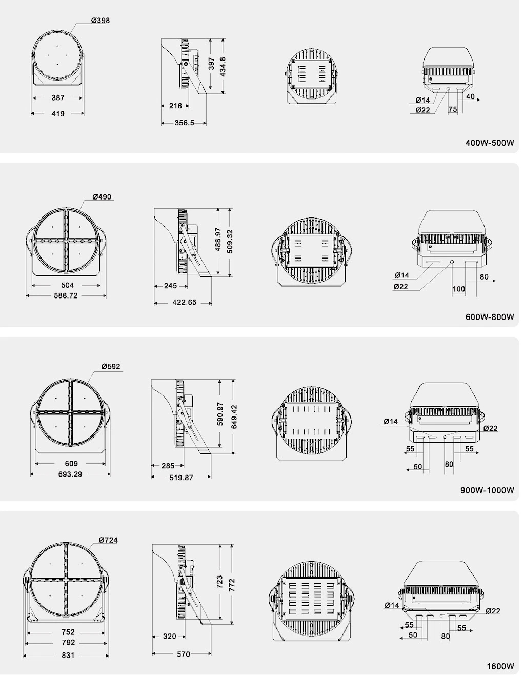 Smart Dimmable 300W 400W 500W High Mast Pole Flood LED Light for Outdoor Stadium Football Tennis Sport Court Lighting