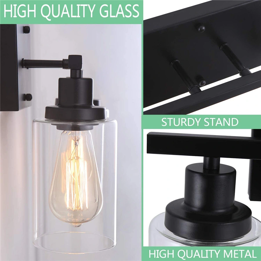 Modern Black 3-Light Bathroom Light Fixtures Vanity Glass Wall Lamp