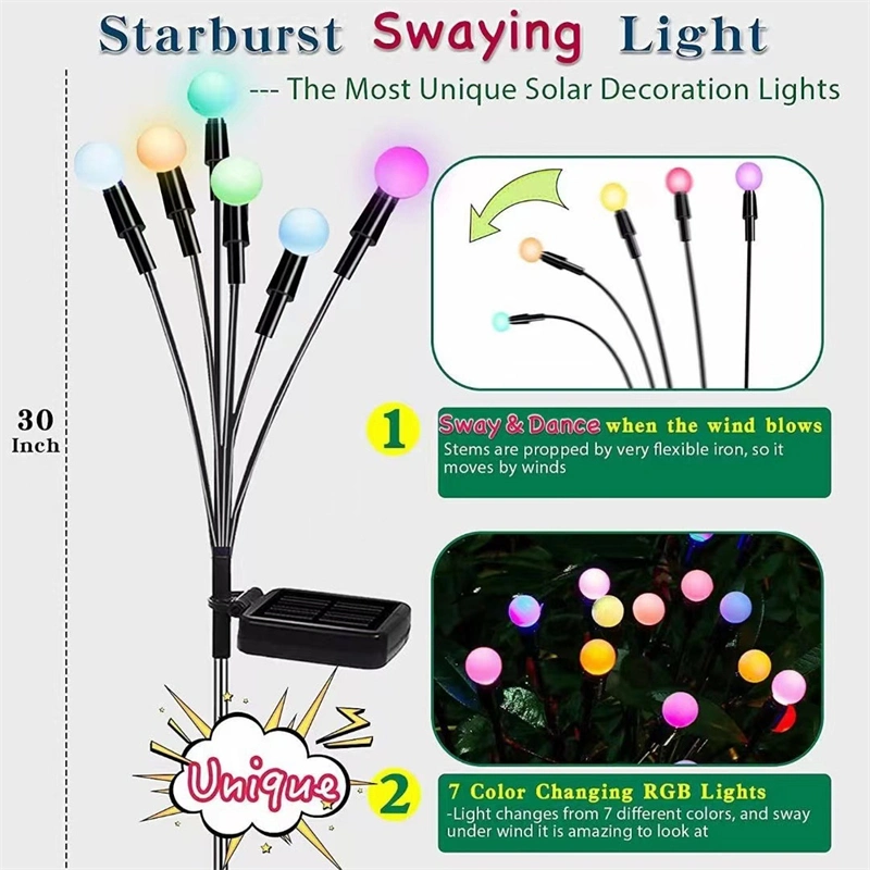 Swaying Solar Powered Firefly Lighting Outdoor Waterproof Garden Landscape Lamp Decorative Color Changing RGB Lights