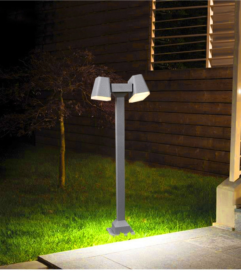 Dual Heads Adjustable Waterproof Exterior Countyard Bollard Garden LED Lawn Light