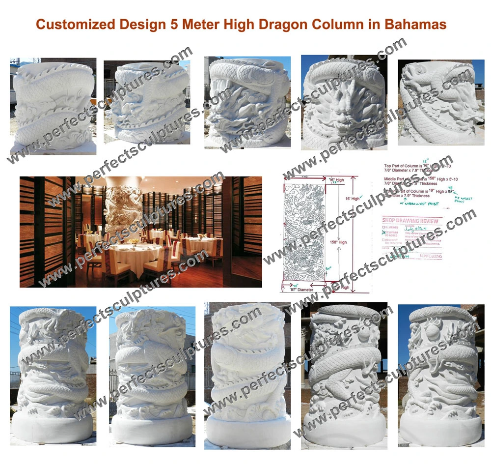 Natural Classic Carved Pillars Antique Cantera Stone Columns for Garden Home Decorative (QCM257)