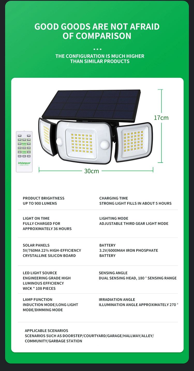 Solar Induction Wall Lamp with Three Sides Emitting Intelligent Outdoor Courtyard Solar Light