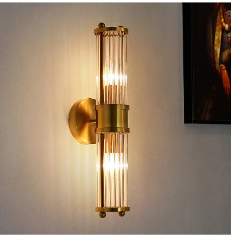 Hot Indoor Luxury Decorative Hotel Copper Golden Classic Bathroom Mirror LED Wall Lamp Bedroom Bedside Sconce Wall Light Fixture