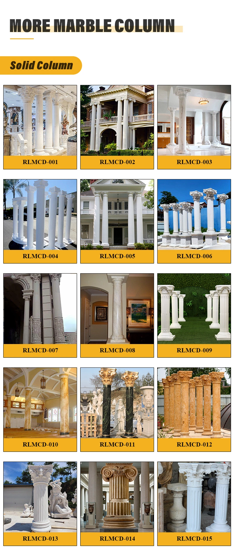 Classic Natural Stone Architecture Pillar Marble Solid Column for Villa