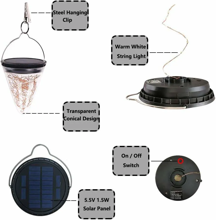 3 Lighting Modes 2200mAh 50 LED Solar Lantern Hanging Garden Lights