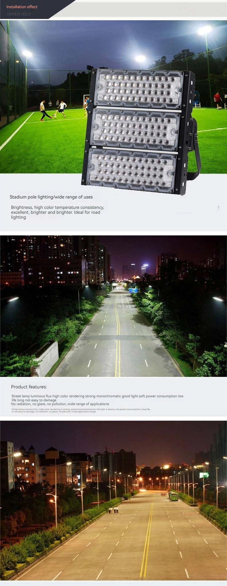 High Power Amusement Park Outdoor LED Flood Light 600W 800W Stadium Light Waterproof Large Space Lighting