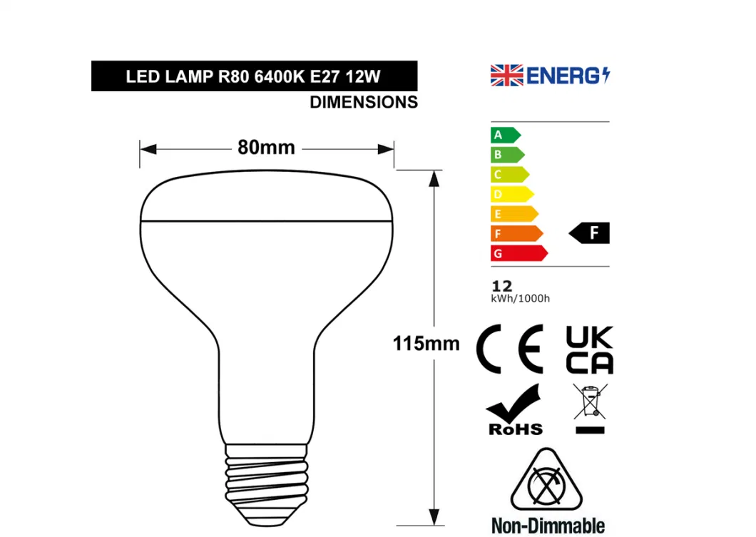 12W LED R80 Reflector Lamp E27 6400K Cool White Floodlight 120 Watt Incandescent Equivalent Light Bulb Non-Dimmable Light Is Used in The Bathroom