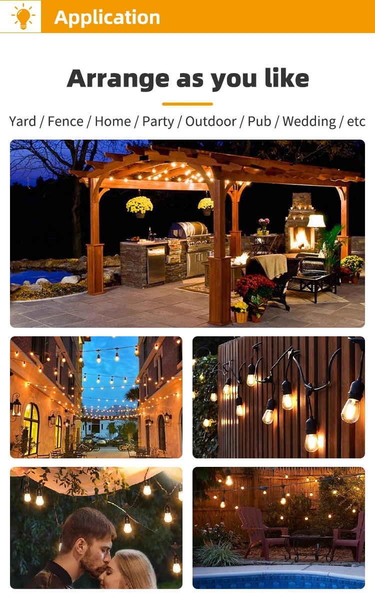 10m 48FT E27 S14 LED Bulb 220V IP65 Waterproof Wedding Party Patio Garden Outdoor Solar UK Au Cafe Festoon String Light