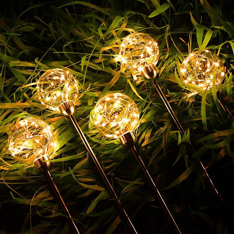 Solar Ball Reed Lamp Garden Courtyard Decorative LED Solar Floor Lamps Outdoor Waterproof Copper Wire Ball Reed Lights