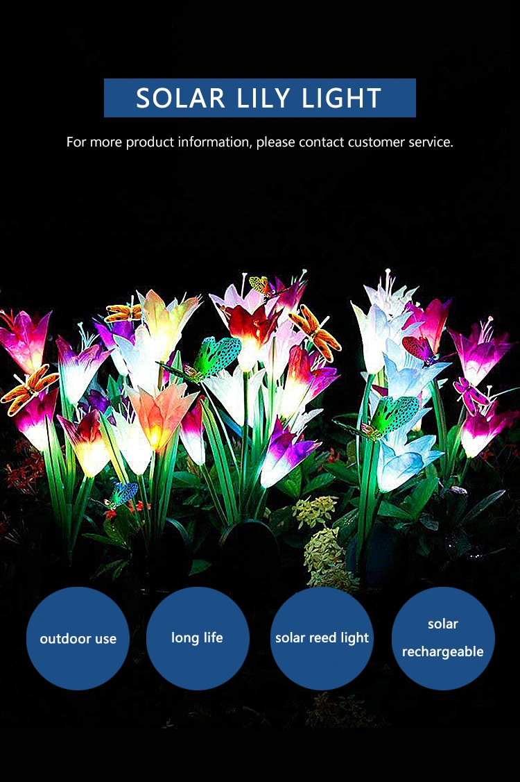 Outdoor IP65 Waterproof Decorative LED Lily Garden Lamp Solar Flower Lights for Walkway Wedding Party Yard Patio Pathway