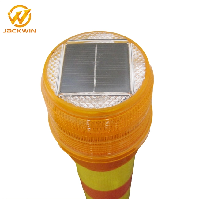 Mini LED Flashing Amber Solar Warning Light Mounted on Delineator Post or Bollard