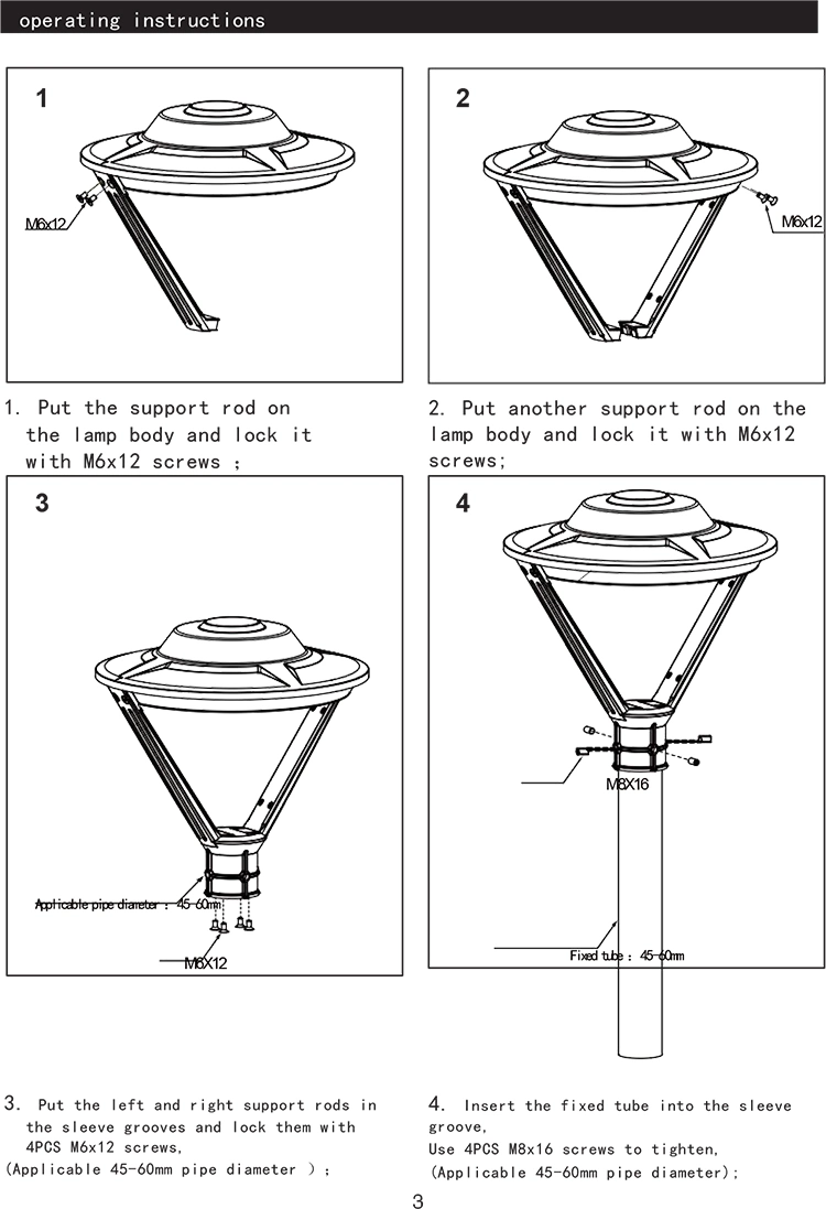 Aluminium IP66 Park Lantern 60W Round LED Post Top Garden Landscape Light