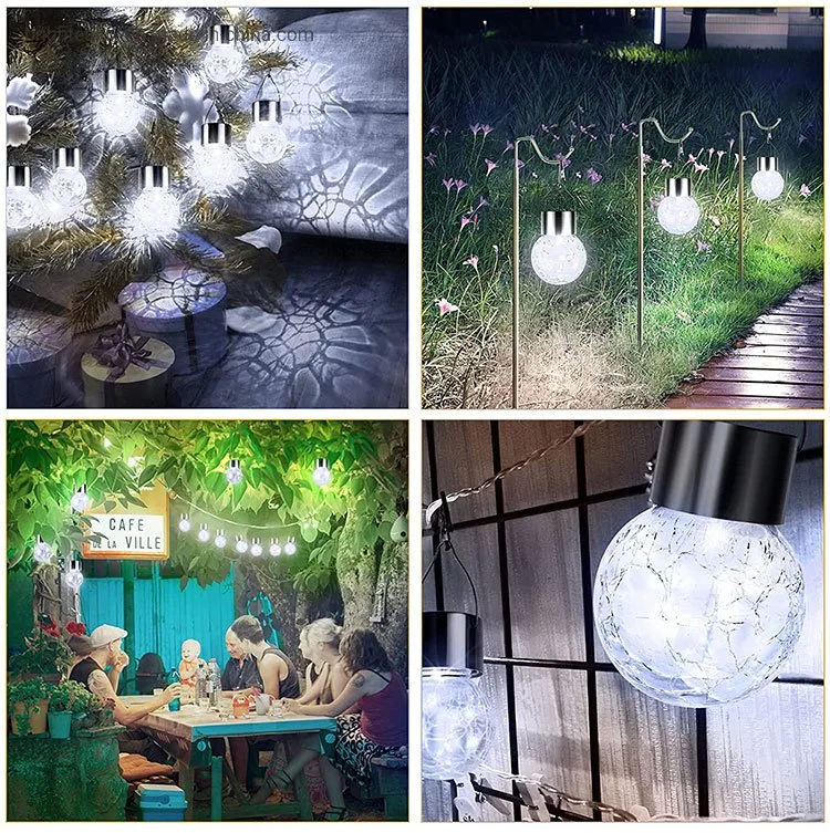 Brightenlux Hot Selling Colorful Waterproof Outdoor Hanging Decoration Cracked Glass Ball Style Solar Garden Light