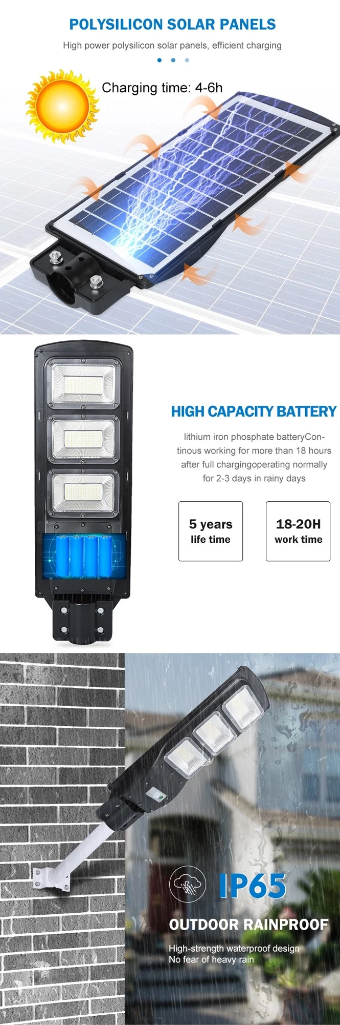 Factory Promotion Durable LED Light LED Street Light Rechargeable Light, Solar Manufacturer Street Outdoor All in One Wall Garden Stadium Road CE Approved Light