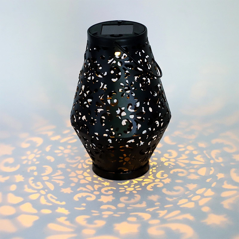 Goldmore11 Solar Lantern Shape Garden Light LED Light Black Iron Plastic Body with Handle 200mAh Battery Powered