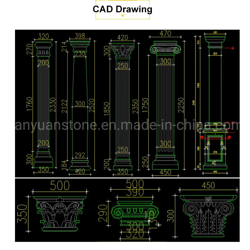 Garden Home Architectural Decorative Carved Stone Roman Pillars Marble Carving Greek Tapered Column for Indoor Outdoor Decoration