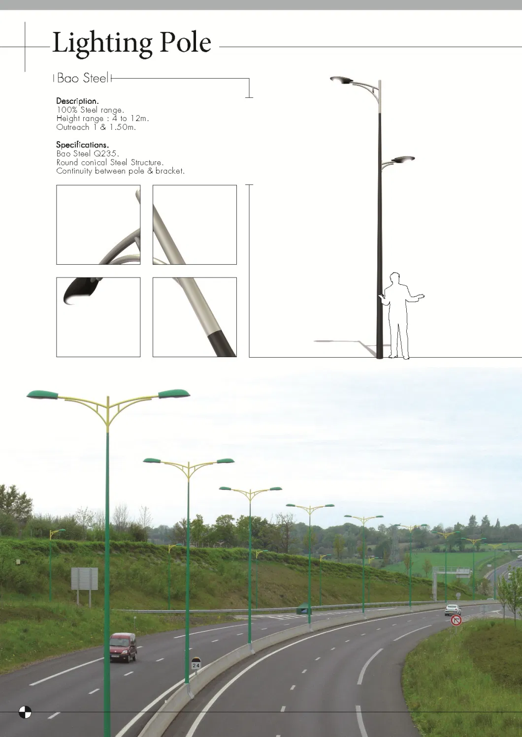 Bao-De 9 Meters Step/Tapered/Octagonal HDG/Galvanized Steel/Metal/FRP Outdoor/Garden/Street Lamp/Light/Lighting Column/Pole/Pillar/Post with Factoty-Price