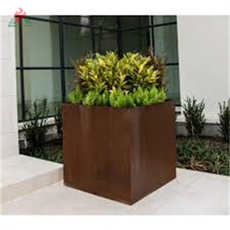 Garden Outdoor Raised Corten Steel Square Hollow Bollard Light