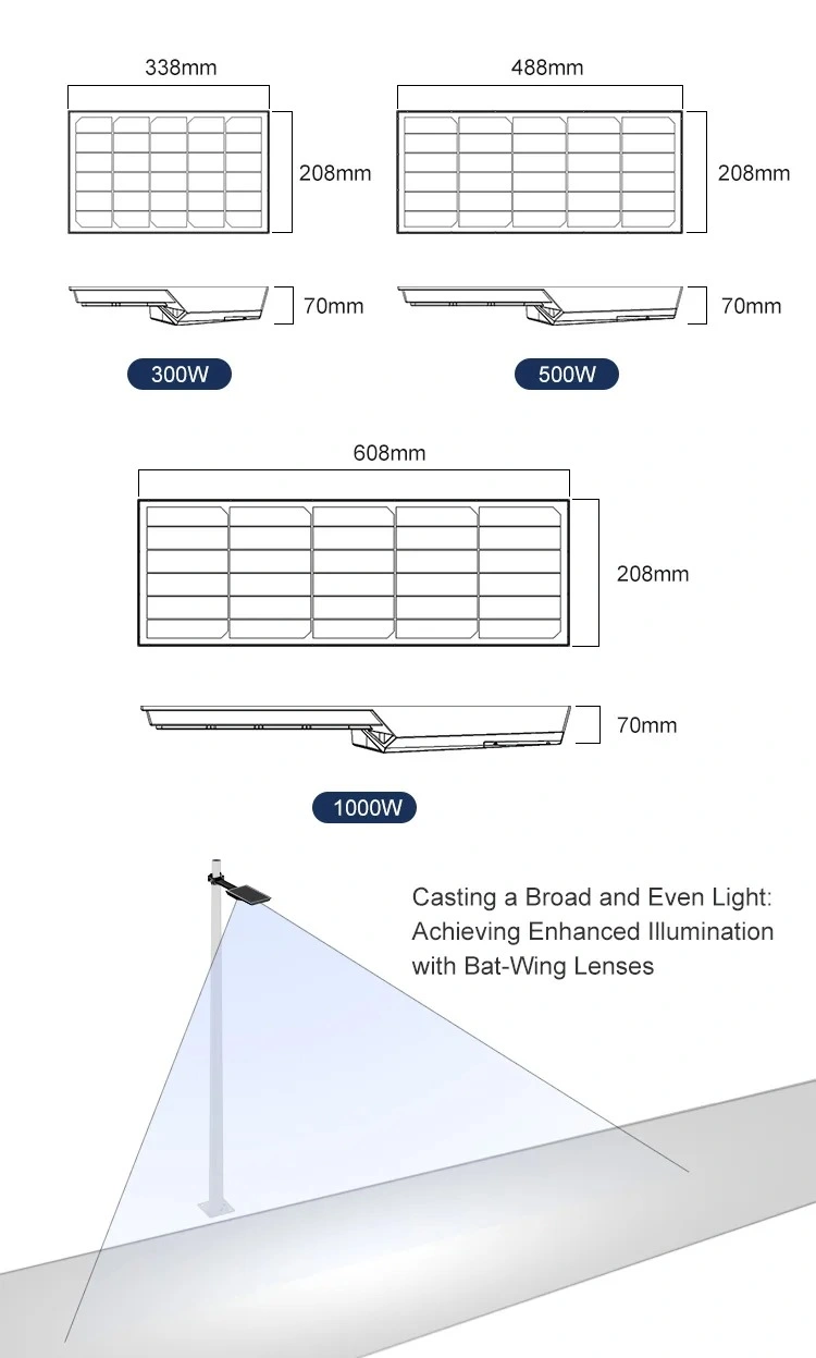 300W 500W 1000W Waterproof IP65 Remote Control LED Motion Outdoor Eco-Friendly LiFePO4 Lithium Battery Solar Street Light