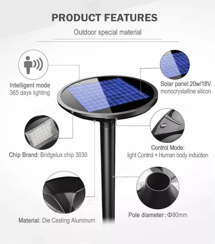 All-in-One Integrated Solar Outdoor Luminaire 30W 40W 50W Solar Bollard Lighting