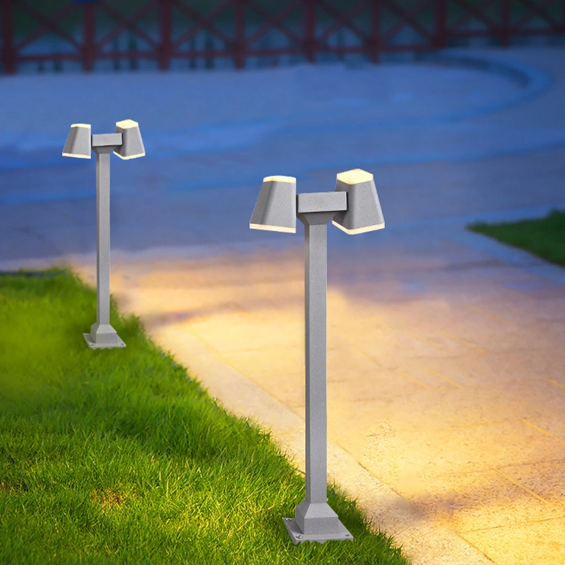 Dual Heads Adjustable Waterproof Exterior Countyard Bollard Garden LED Lawn Light