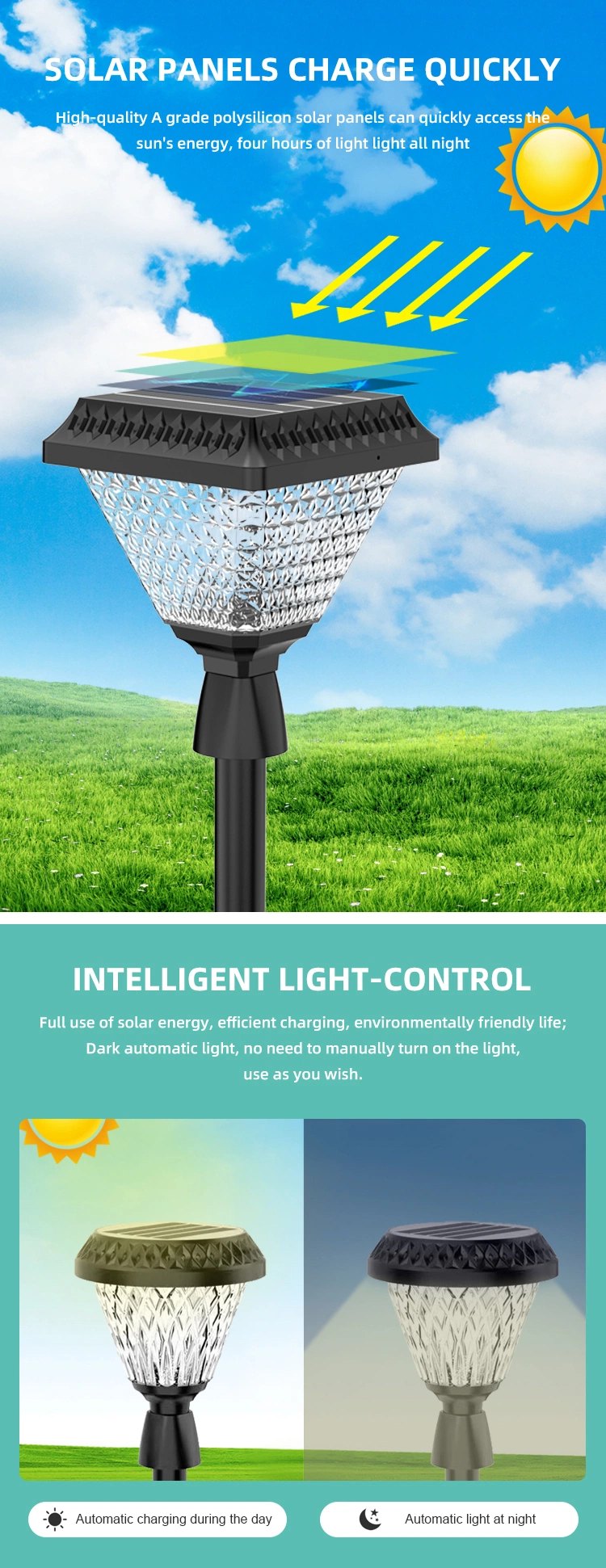 Hot Sale Waterproof Solar Column Headlight Solar Light Solar Lighting Column for Garden Scenery