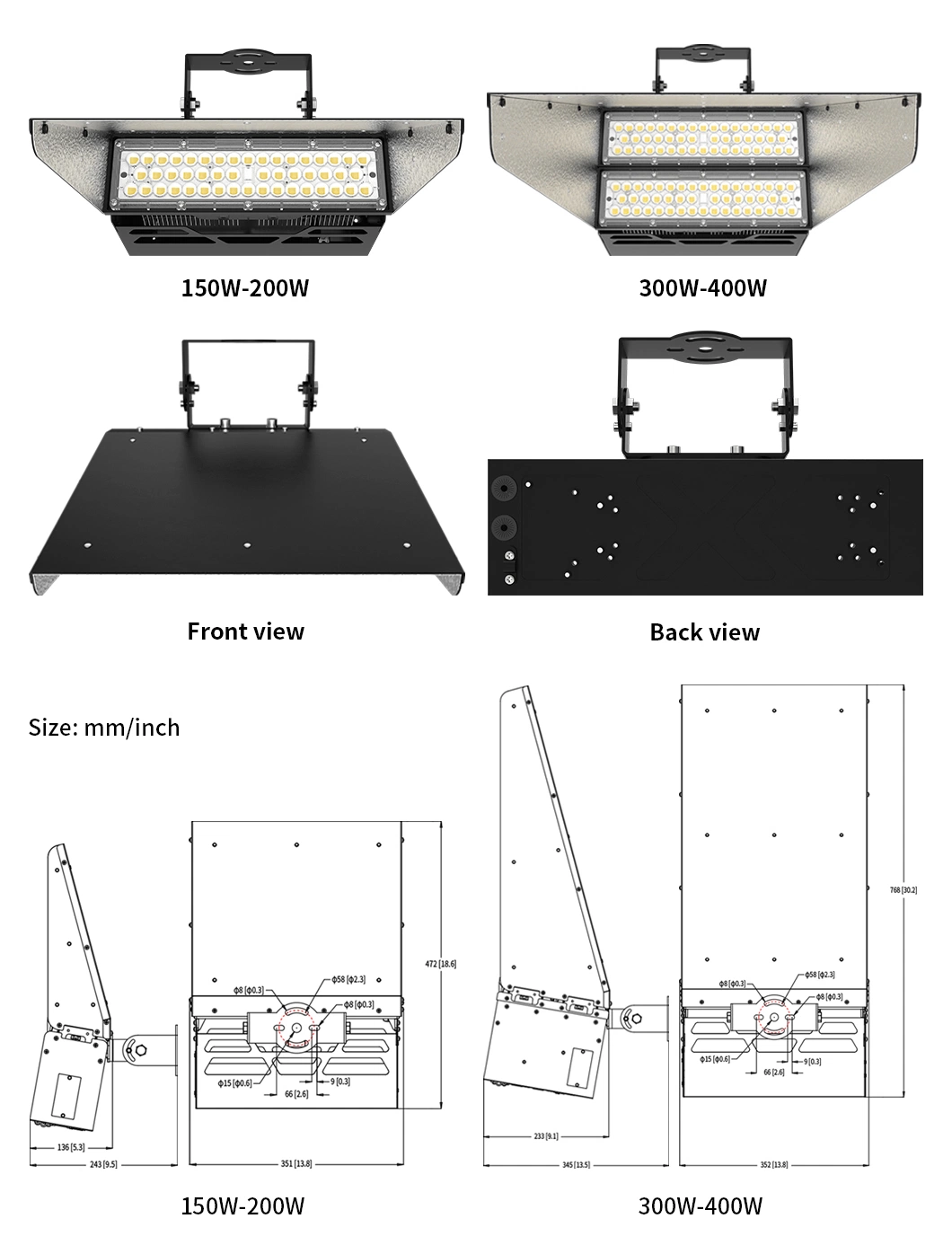 Best Tennis Lighting IP66 150W 200W 300W 400W Sports Stadium LED Floodlights