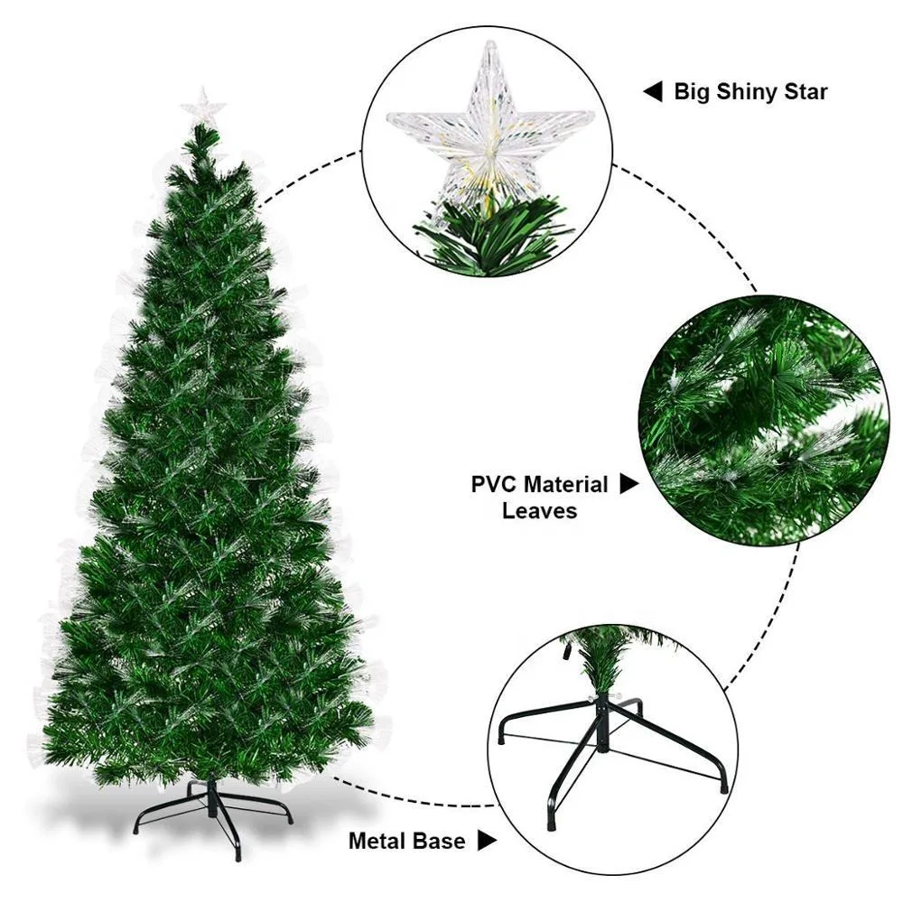 Artificial Christmas Tree Pre-Lit Optical Fiber Tree Certified Multicolored LED Lights